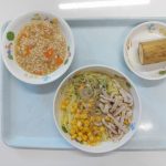 冷やし中華、とうがんのそぼろ煮、バナナ